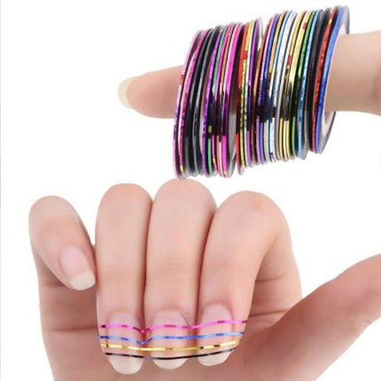 32PCS Nail Striping Tape Metallic Laser Line Sticker Rolls Manicure DIY Mixed AU - Aimall