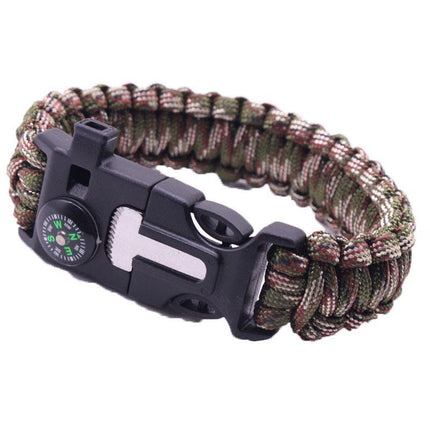Outdoor Emergency 5 In 1 Survival Paracord Bracelet Flint Starter Whistle Compas Aimall