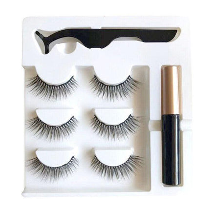 Magnetic False Eyelashes Natural Eye Lashes Extension Liquid Eyeliner Tweezer AU - Aimall