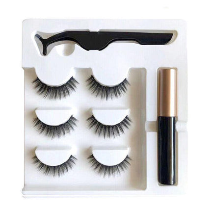 Magnetic False Eyelashes Natural Eye Lashes Extension Liquid Eyeliner Tweezer AU - Aimall