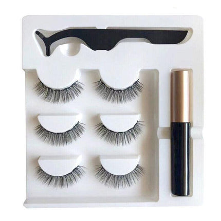 Magnetic False Eyelashes Natural Eye Lashes Extension Liquid Eyeliner Tweezer AU - Aimall