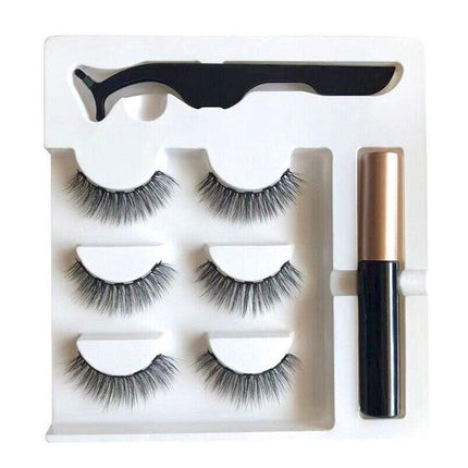 Magnetic False Eyelashes Natural Eye Lashes Extension Liquid Eyeliner Tweezer AU - Aimall