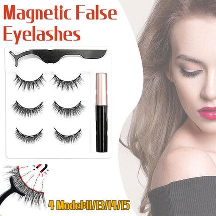 Magnetic False Eyelashes Natural Eye Lashes Extension Liquid Eyeliner Tweezer AU - Aimall