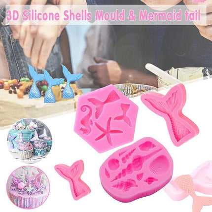 Mermaid Tail Sea Shell Silicone Cake Fondant Sugarcraft Mould Chocolate Mold AU - Aimall