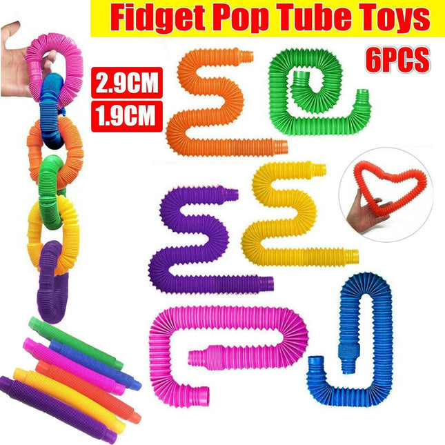 6PCS Fidget Pop Tube Pip Sensory Stress Game Relief Toys Kids Tools Adults Chain - Aimall