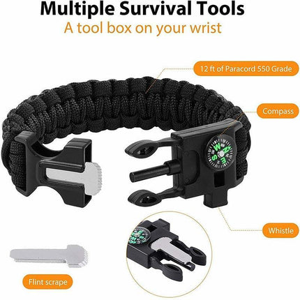 Outdoor Emergency 5 In 1 Survival Paracord Bracelet Flint Starter Whistle Compas Aimall