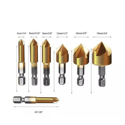 6X Chamfer Countersink Deburring Drill Bit 6Pcs Crosshole Cutting Metal Tools AU - Aimall