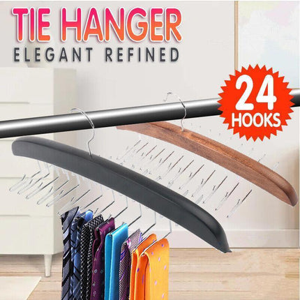 Tie Belt Scarf 24 Hooks Hanger Rack Clip Organiser Holder Storage Wood - Aimall