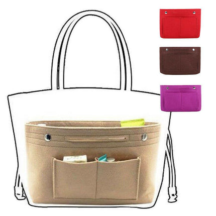 Travel Organiser Handbag Felt Bag Tote Insert Liner Purse Pouch Women 25*16*9cm - Aimall