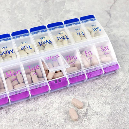 14 Slot 7 Day Pill Box Dispenser Medicine Organiser AM Case Medication AU Stock - Aimall