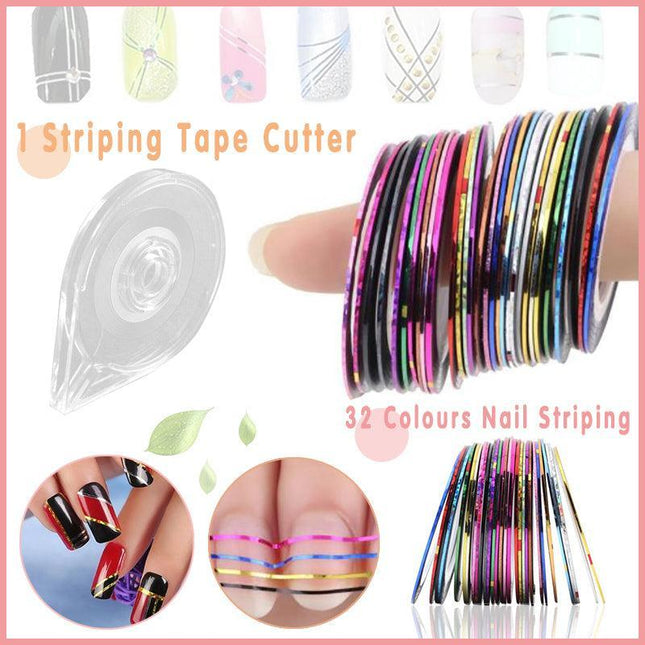 32PCS Nail Striping Tape Metallic Laser Line Sticker Rolls Manicure DIY Mixed AU - Aimall