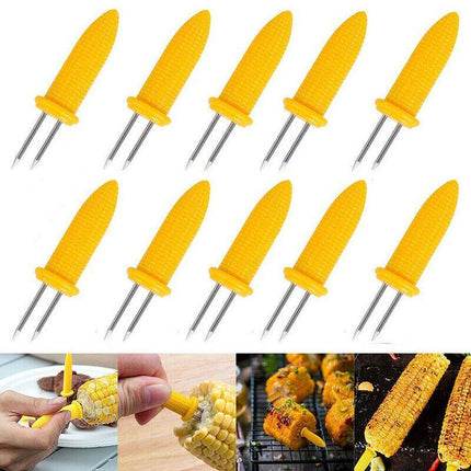 10x Corn Cob Holders Skewers Barbecue Fork Fruit Holder BBQ Kitchen Accessories - Aimall