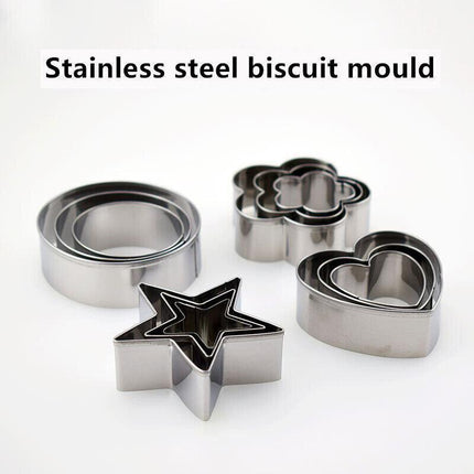 12Pcs Stainless Steel Cookie Biscuit DIY Mold Star Heart Cutter Baking Mould AU - Aimall