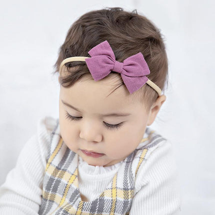 2 PCS Baby Girl Infant Toddler Linen Elastic Bow Hairband Headband Hair Clip AU - Aimall