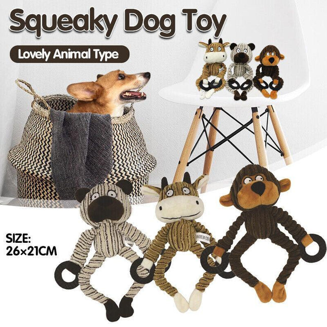 Unstuffed Plush Dog Puppy Pet Squeaker Toys Squeaky Funny Interactive Chew Toy Aimall