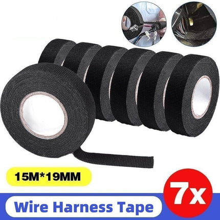 7Roll Electrical Harness Tape Wire Loom Cloth Noise Damping Heat Proof 19mmX15M - Aimall