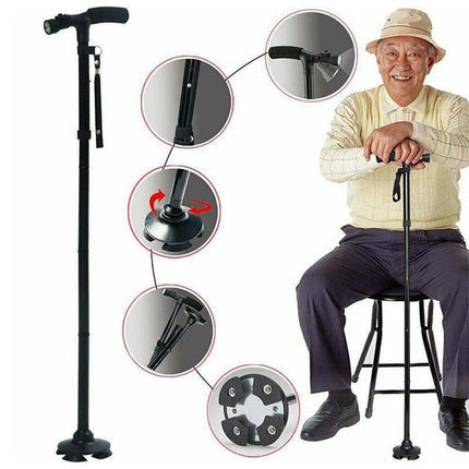 AU LED Walking Stick Cane Safety All Terrain Pivoting Base Folding Travel Cane - Aimall