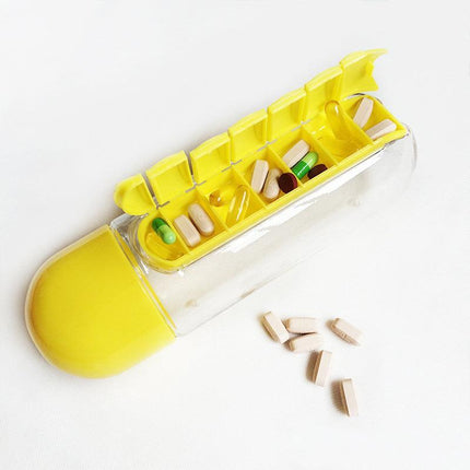 2 IN 1 Water Bottle With Daily Pill Box Organizer Drinking 600ML Bottle AU STOCK - Aimall