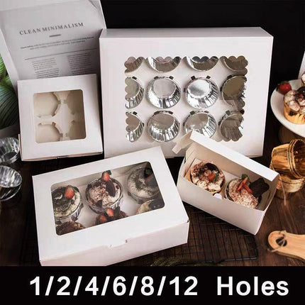Cupcake Box Cases 1/2/4/8/12 Holes Window Face Cases Party Wedding Muffin Baking - Aimall