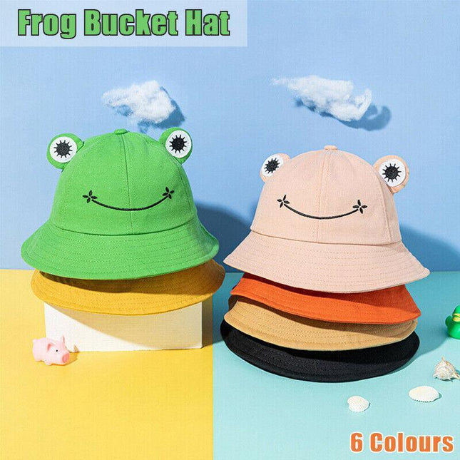 Adult Kids Frog Bucket Hat Outdoor Hiking Beach Fishing Cap Sunscreen Sunhat LM - Aimall