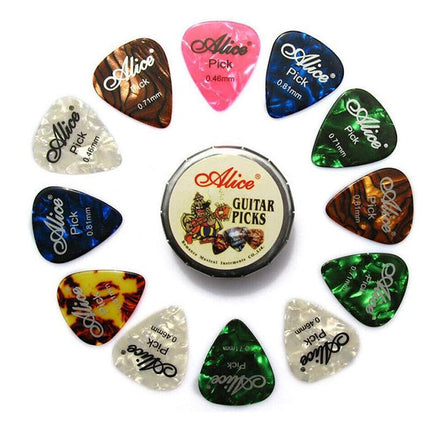 NEW 12PCS Celluloid Acoustic Alice Guitar Picks Pick Set Bulk + Case Box Tin AU - Aimall