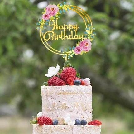 Happy Birthday Anniversary Wedding Cake Flowers Topper Acrylic Party Decorations - Aimall