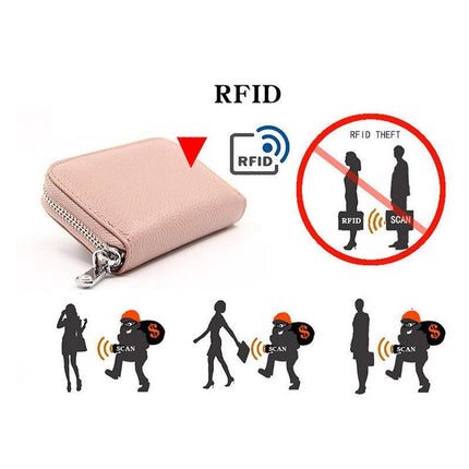 Women Zip Leather Wallet Card Holder Blocking Coin Purse Pouch Short Wallet RFID - Aimall