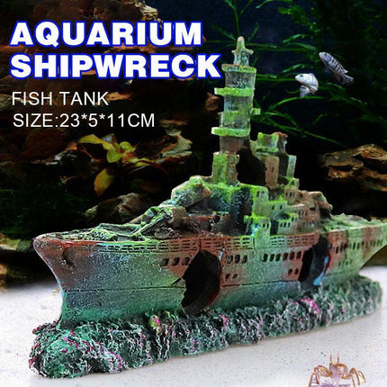 NEW Aquarium Shipwreck Ship Fish Tank Resin Sunken Ship Fishing Hiding Pot Decor - Aimall