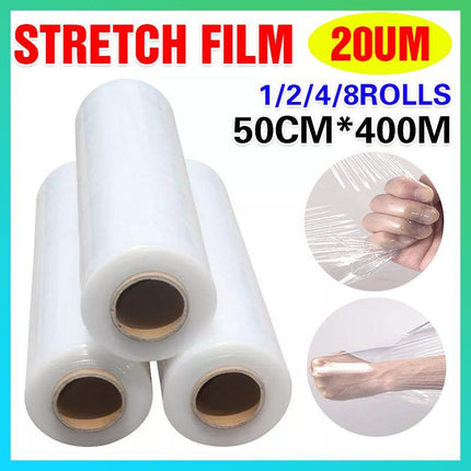 1-8PCS Stretch Film Clear Hand Use 500mm x 400m 20UM Pallet Shrink Wrap - Aimall