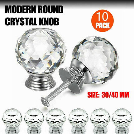 Door Knobs Handle Pull Clear Crystal Glass Knob Drawer Cabinet +Screw 30mm 40mm - Aimall