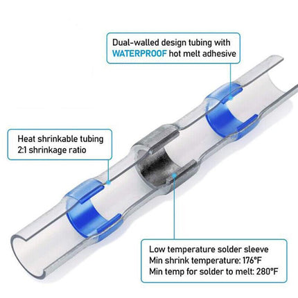 310X Waterproof Solder Seal Sleeve Heat Shrink Butt Wire Connector Terminal Tube - Aimall