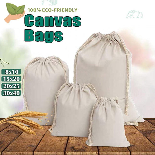 10-100x Canvas Bags Drawstring Storage Bag Bulk Linen Calico Cotton Tote Gift AU - Aimall
