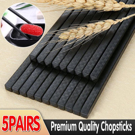 5 Pairs Premium Quality Alloy Chinese Japanese Chopsticks Dishwasher Safe Black - Aimall