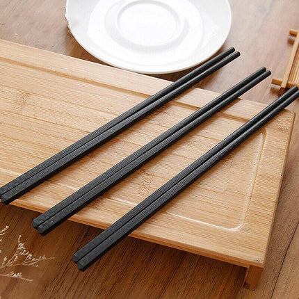 5 Pairs Premium Quality Alloy Chinese Japanese Chopsticks Dishwasher Safe Black - Aimall