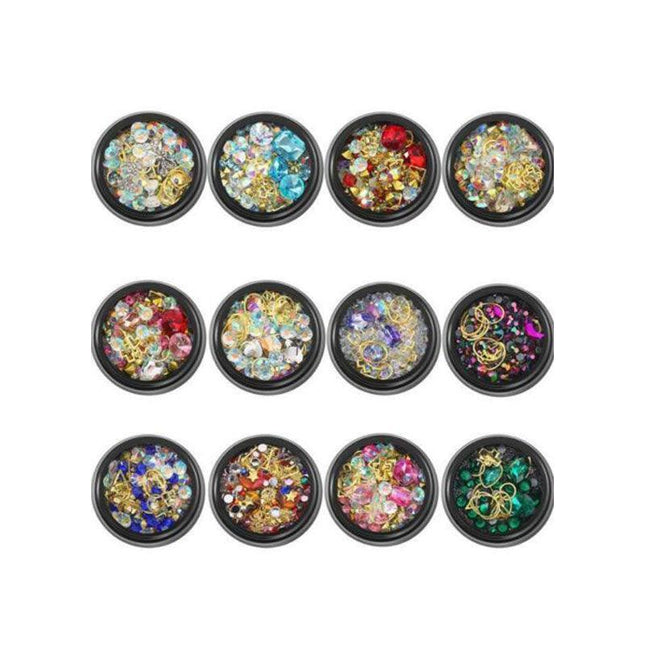 3D Assorted Nail Decals Decoration Nail Art Rhinestones Mix Gem Designs Tips DIY - Aimall