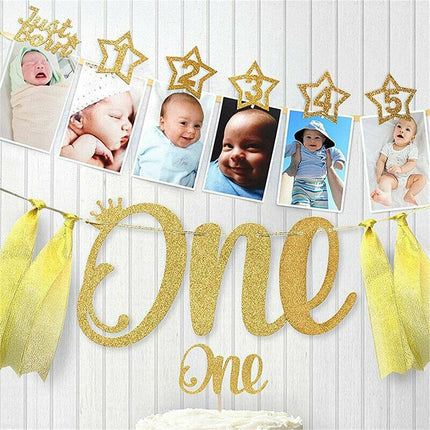 12 Month Photo Banner Milestone Photo Banner for First Birthday Party DIY Decor - Aimall