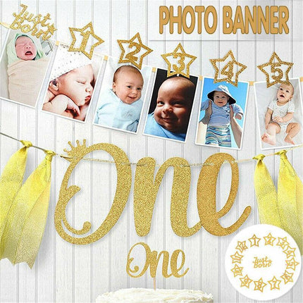 12 Month Photo Banner Milestone Photo Banner for First Birthday Party DIY Decor - Aimall