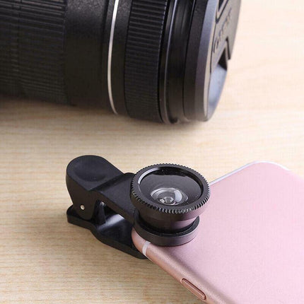 Wide Angle Macro Fisheye Phone Camera Lens Kit for iPhone Samsung (Black) AU - Aimall