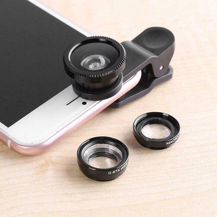 Wide Angle Macro Fisheye Phone Camera Lens Kit for iPhone Samsung (Black) AU - Aimall