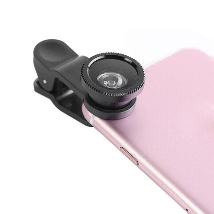 Wide Angle Macro Fisheye Phone Camera Lens Kit for iPhone Samsung (Black) AU - Aimall