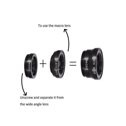 Wide Angle Macro Fisheye Phone Camera Lens Kit for iPhone Samsung (Black) AU - Aimall