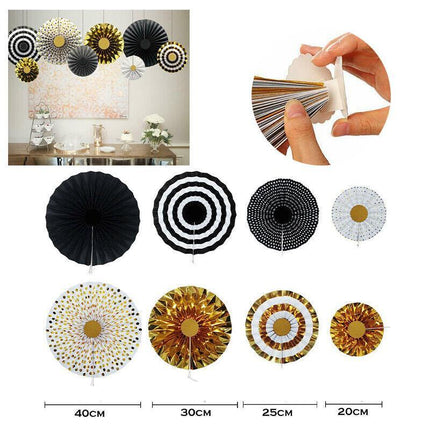 Black Gold Paper Fans Hanging Party Decorations Supplies Bridal Shower Birthday - Aimall