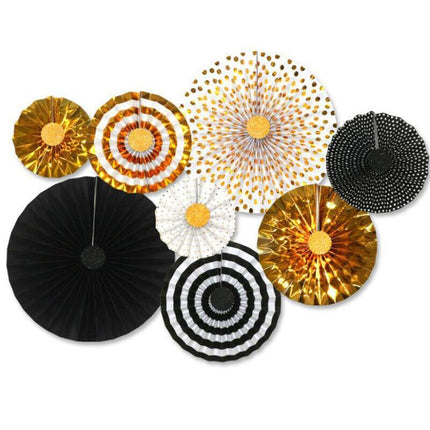 Black Gold Paper Fans Hanging Party Decorations Supplies Bridal Shower Birthday - Aimall