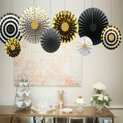 Black Gold Paper Fans Hanging Party Decorations Supplies Bridal Shower Birthday - Aimall