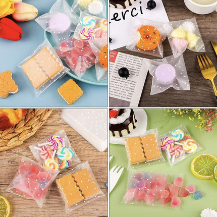 100 PCS Clear Dots Candy Packaging Bags Self Adhesive Cookie Biscuit Gift Bags - Aimall
