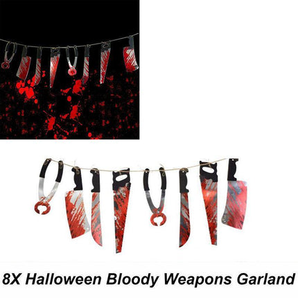8pcs Hanging Bloody Weapons Halloween Horror Props Garland Banner Decoration AU - Aimall