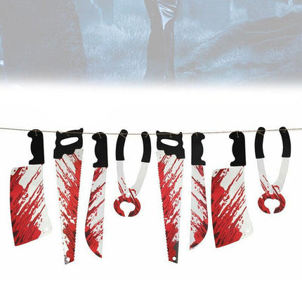 8pcs Hanging Bloody Weapons Halloween Horror Props Garland Banner Decoration AU - Aimall