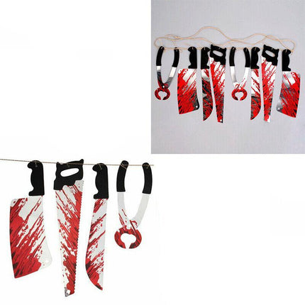 8pcs Hanging Bloody Weapons Halloween Horror Props Garland Banner Decoration AU - Aimall