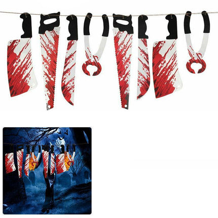 8pcs Hanging Bloody Weapons Halloween Horror Props Garland Banner Decoration AU - Aimall