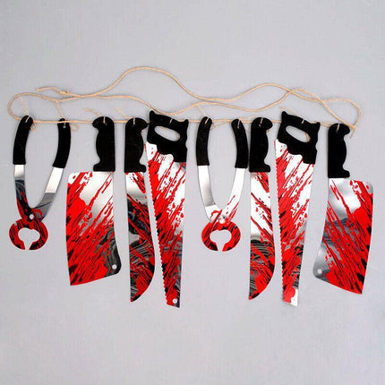 8pcs Hanging Bloody Weapons Halloween Horror Props Garland Banner Decoration AU - Aimall